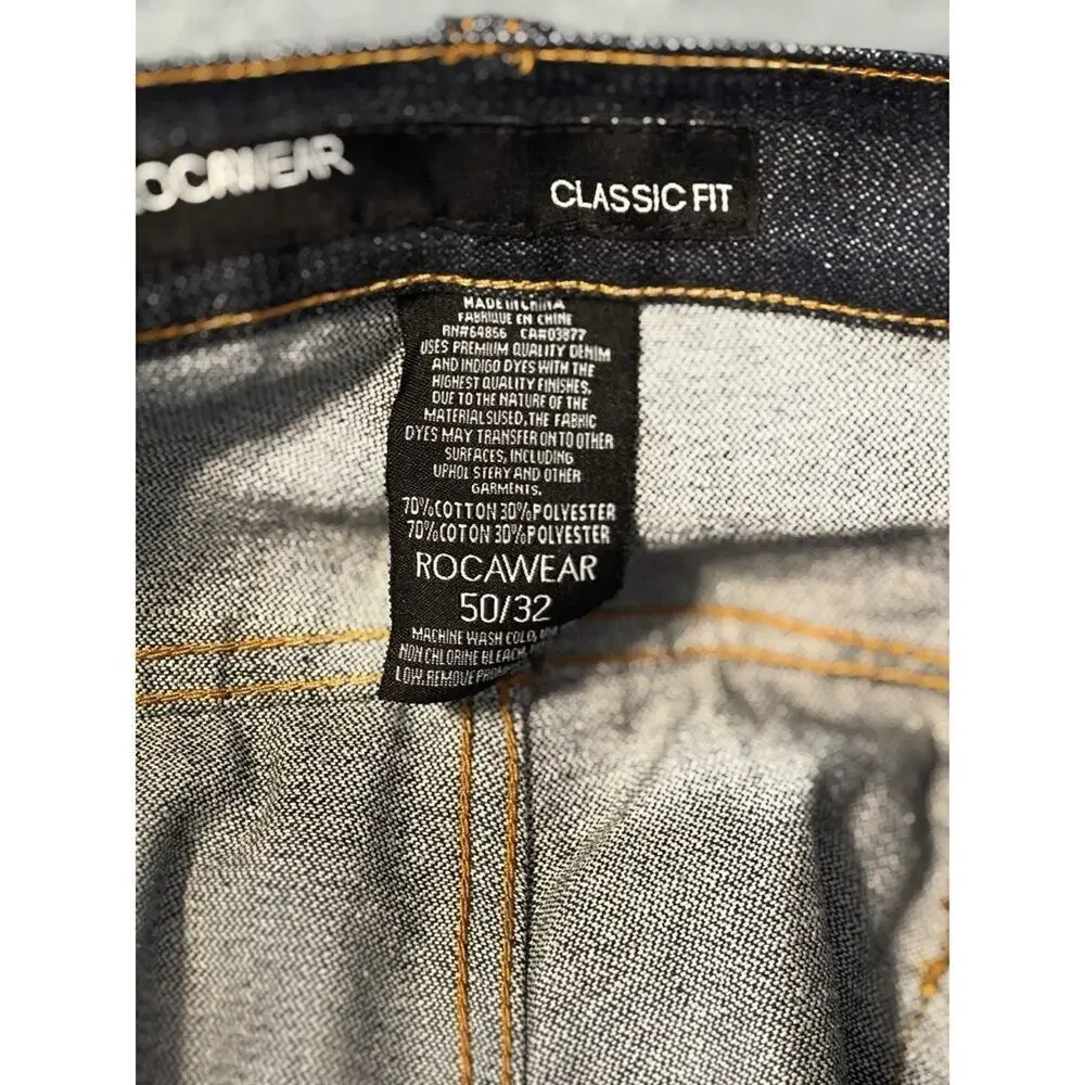Vintage Rocawear Denim Dark Blue Embroidered Men 50/32 Jeans Hip Hop Classic